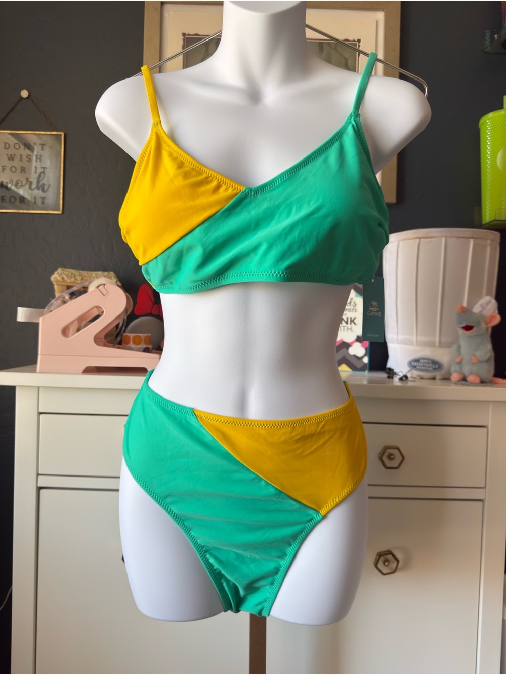 Cupshe Yellow and Green Colorblock Bikini